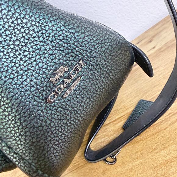 Coach Petite Campus Backpack 23 Green Metallic Polished Pebbled Leather Charm - Picture 6 of 16